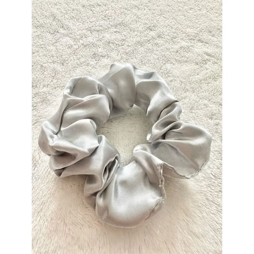 Silver color satin hair scrunchie
